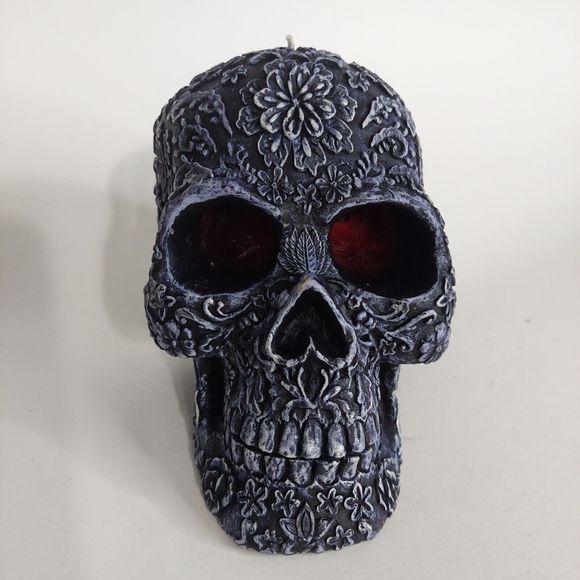 Skull Bleeding Candle Blue Texture Goth Halloween Bleeds Red Large Decor… - Picture 4 of 10